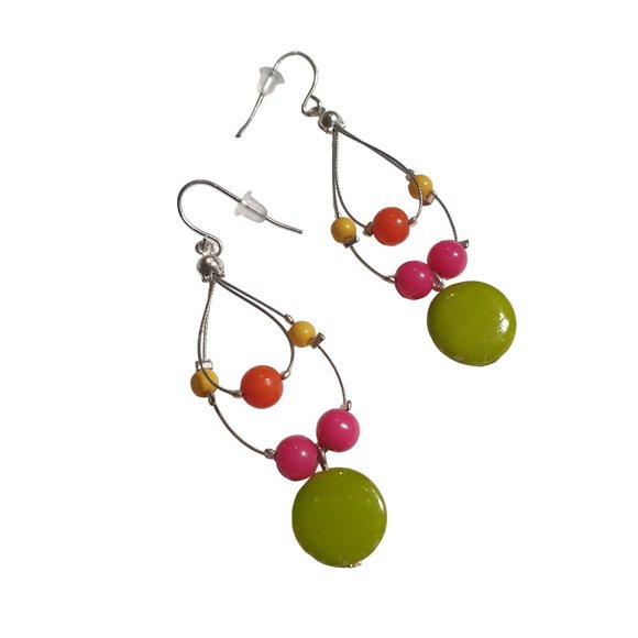 Boho Bead Vintage 70s Style Dangle Earrings Womens Jewelry Costume Beach Core - Picture 1 of 5
